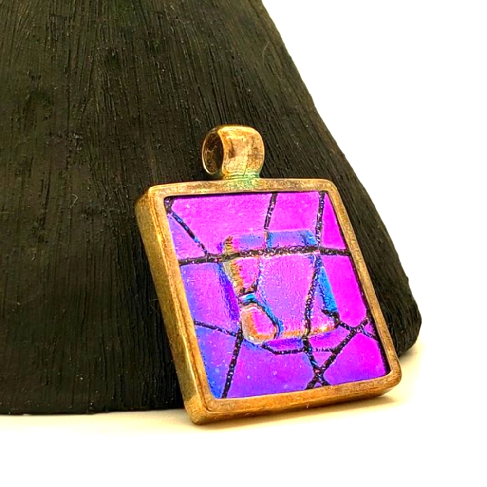 Sterling Silver Dichroic Art Glass Pendant R+G 925 Stamped